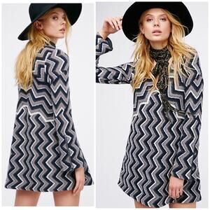 Free People Dress Mini Chevron Rhiannon Knit Retro NWT Boho Medium Black Disco